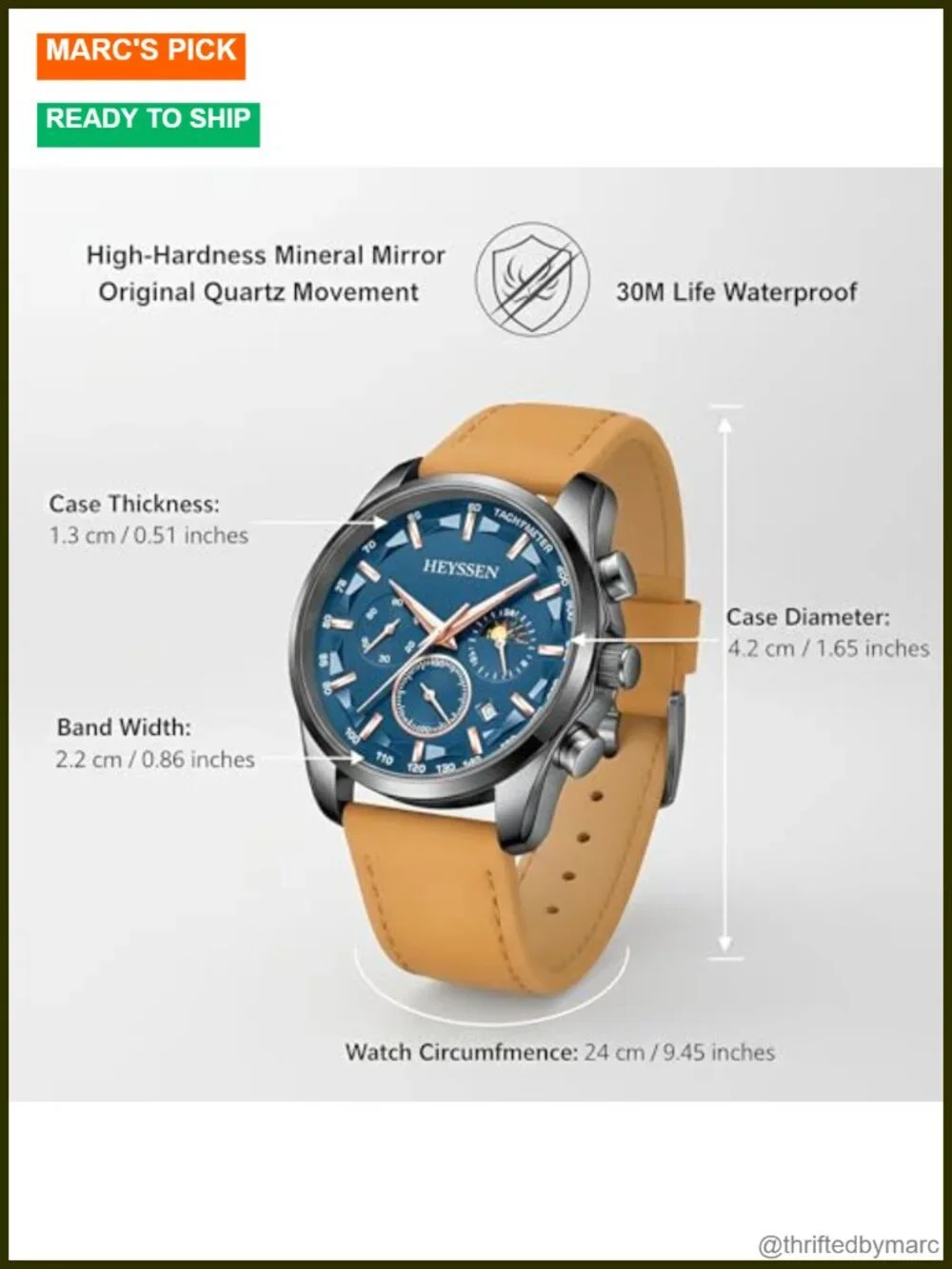 Chronograph Analog Quartz Watch with Genuine Leather Strap Luminous Business